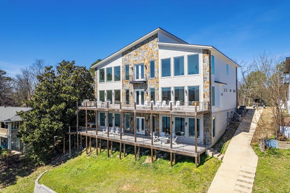 View from lake of our beautiful lake house