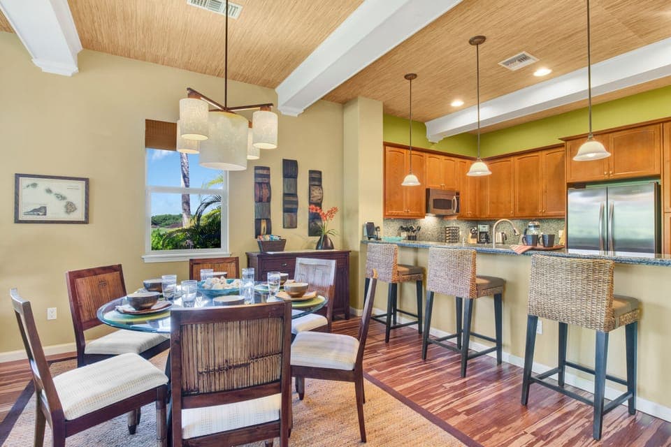Dining table for six plus 3 bar stools.
