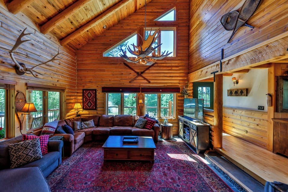 Sunshine fills the living room on the main floor, south wing. 
