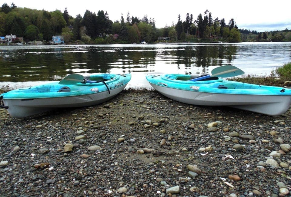 Complimentary kayaks. Right view of Eagle Harbor