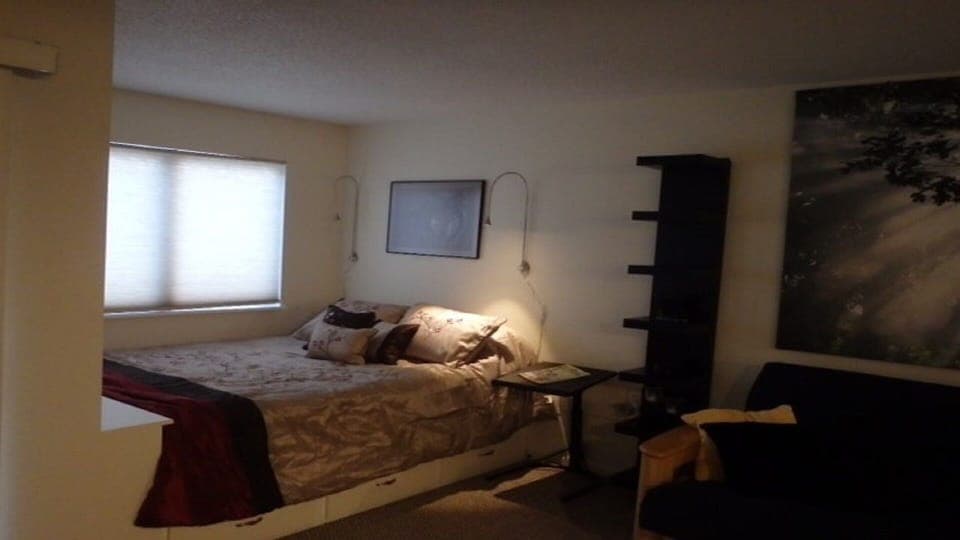 12"  pillow top mattress.
Two wall mounted lights above bed.