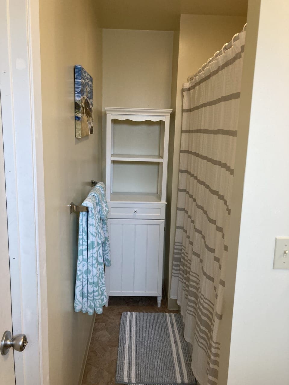 2nd Full Bath with Heater. All new . Please bring your personal bath items 