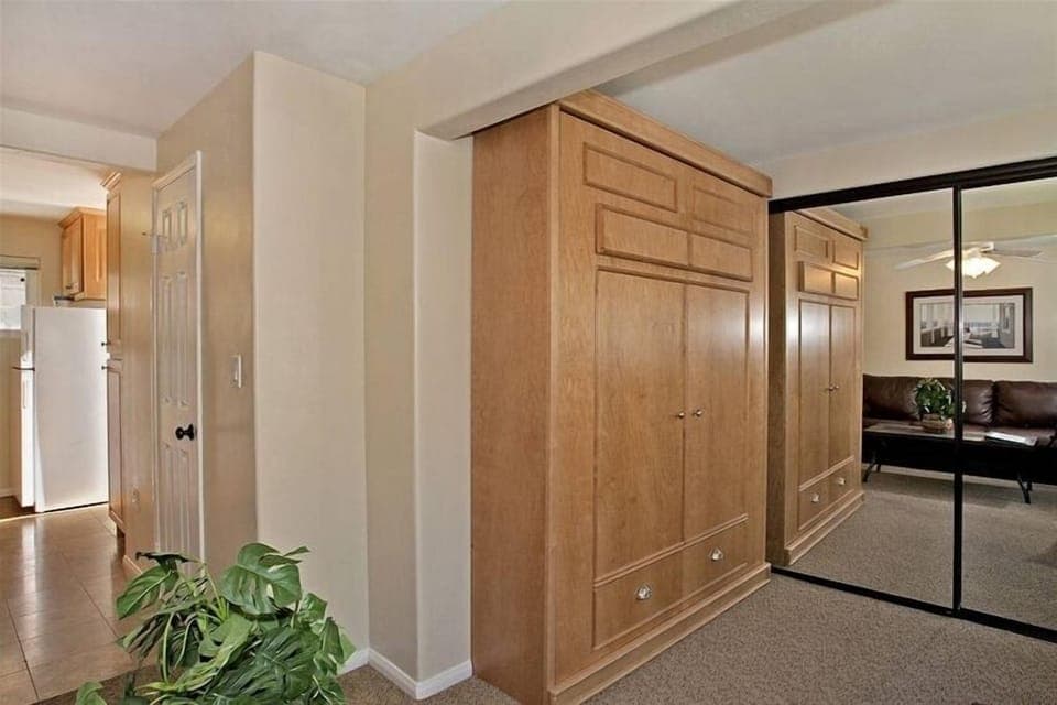 A new, queen sized Muprhy bed for your sleeping enjoyment plus a large closet