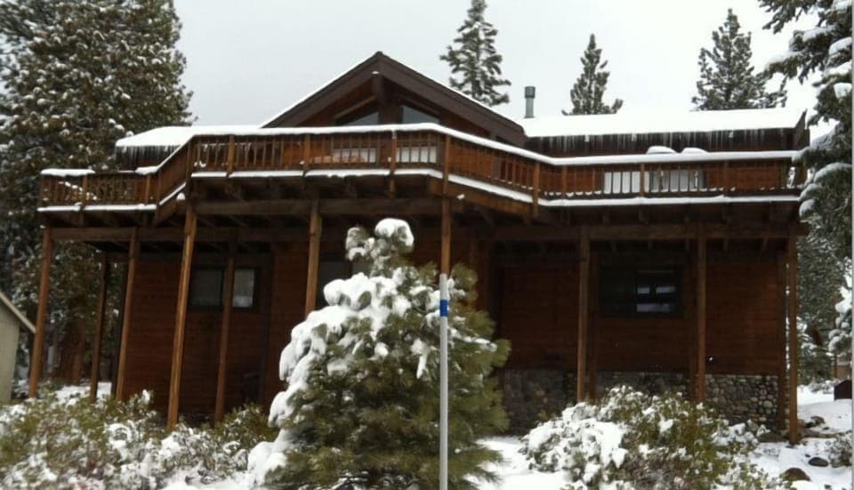 View of the house from the street in winter.