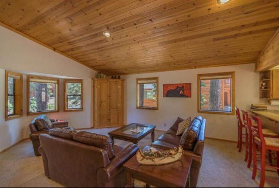 Comfy leather furniture for lounging.