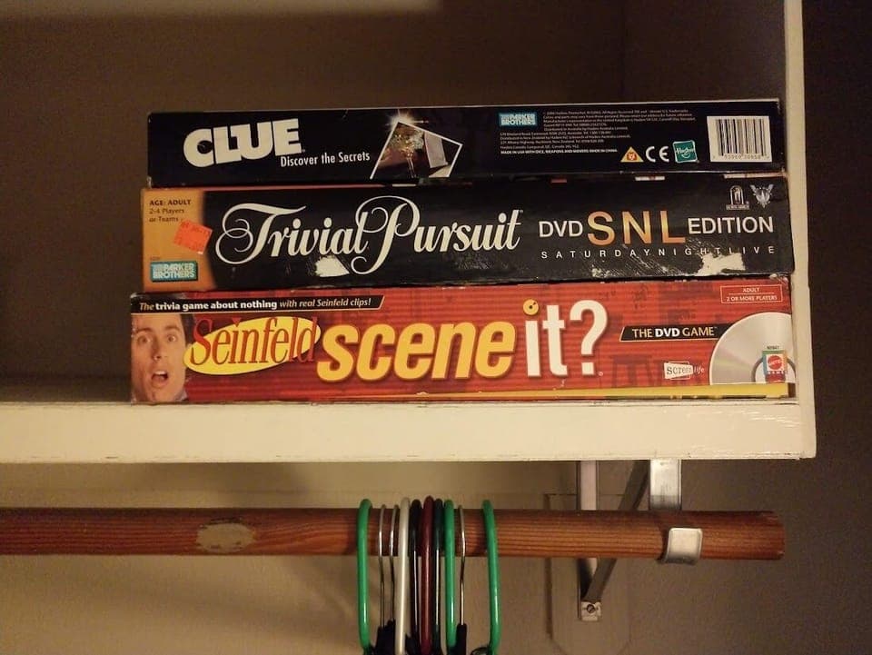 Games in bedroom closet.