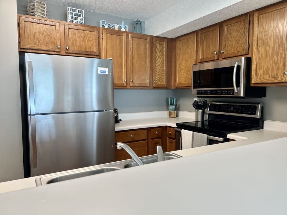 Sitting at the breakfast bar looking into kitchen