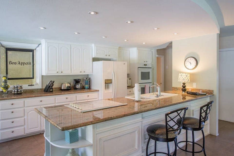 Kitchen and island.