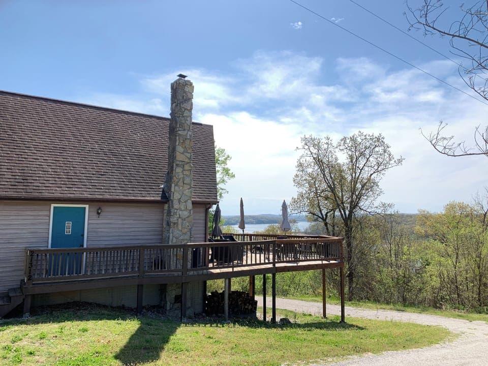 Lake view cabin over Shell Knob bridge.