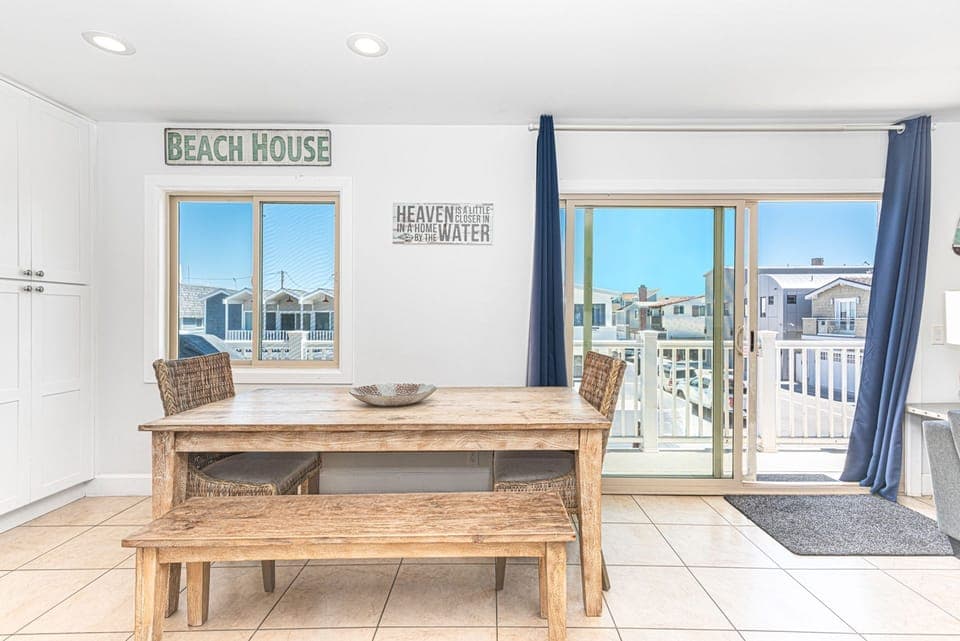 The kitchen opens out to the dining area, making meal prep a social affair!
                