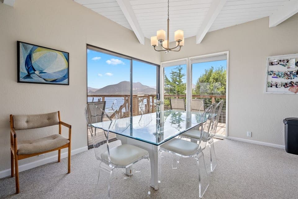 The front deck is accessible from the living and dining area