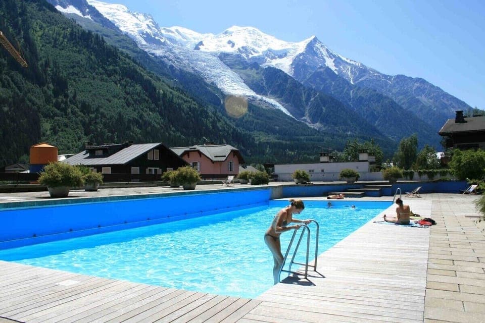 Private residents pool facing Mont Blanc