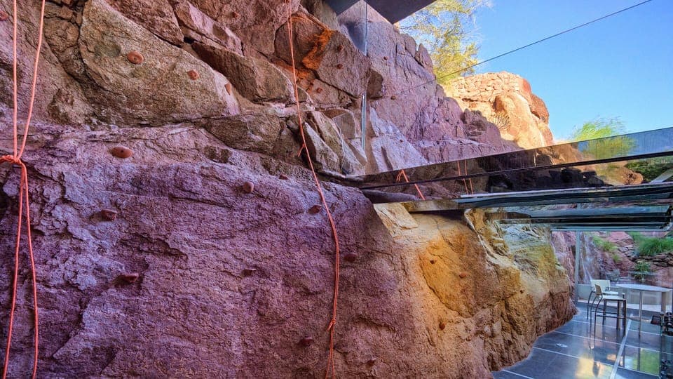 Indoor rock-climbing wall on true Camelback Mountain rock in activity center