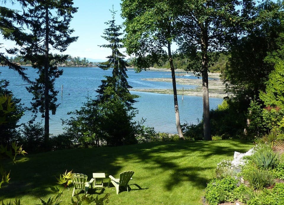 View of our lawn & Winter Cove from Saturna Seaside deck.