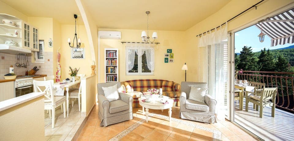 spacious living room with private library