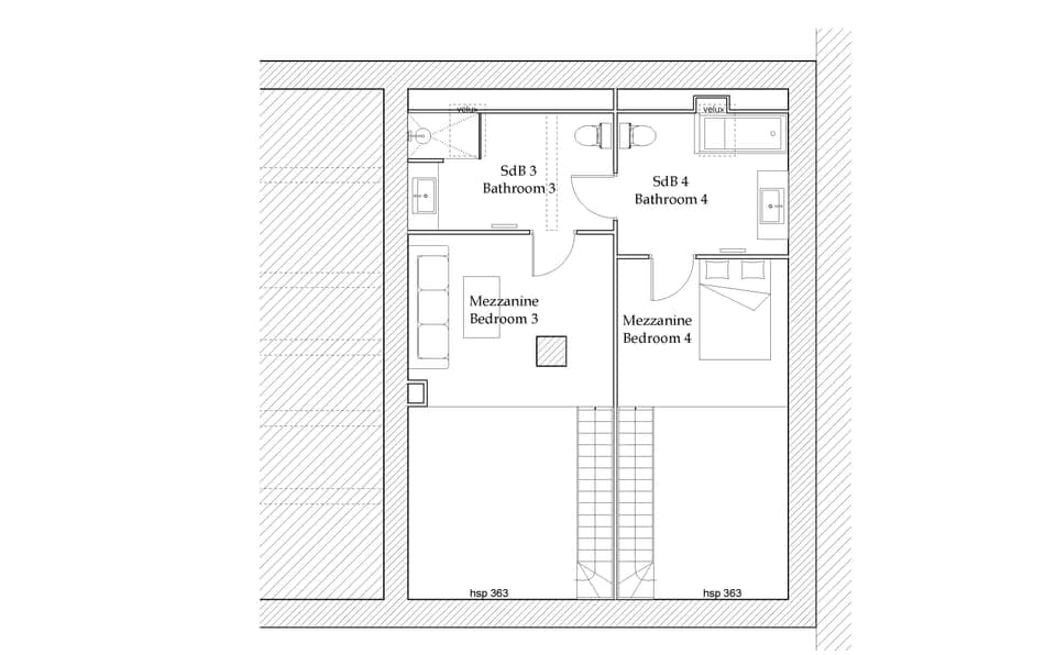 2nd floor (sort of mezzanines with normal height in bedrooms 3 and 4)