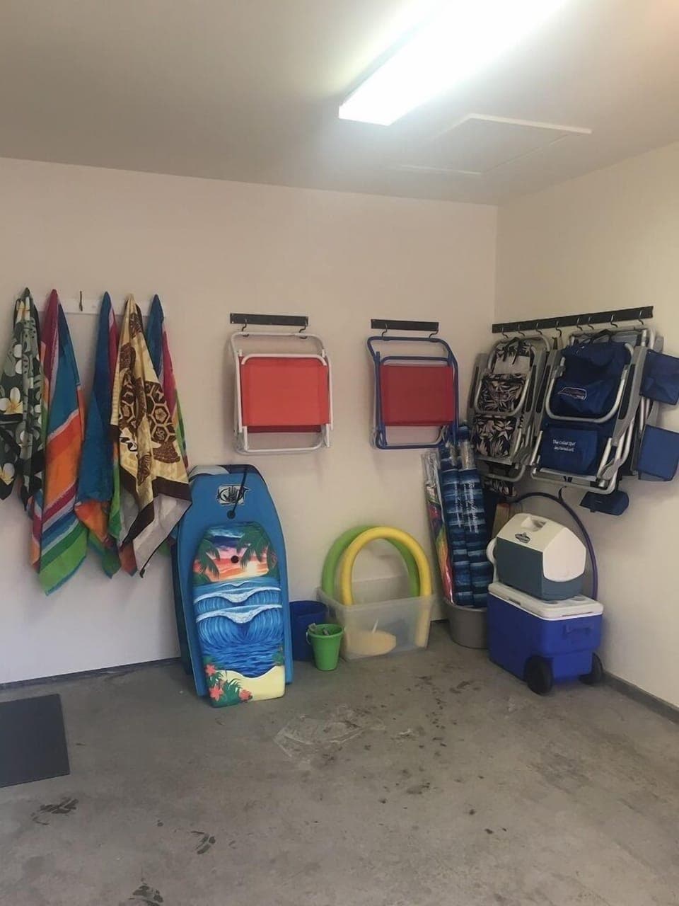 Garage with beach equipment