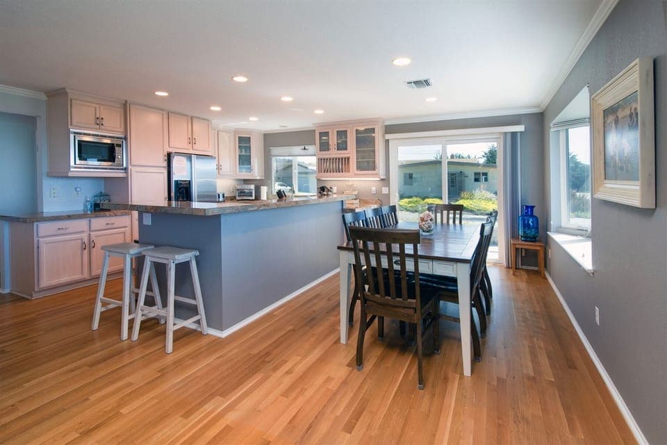 The kitchen is and open to the living and dining areas