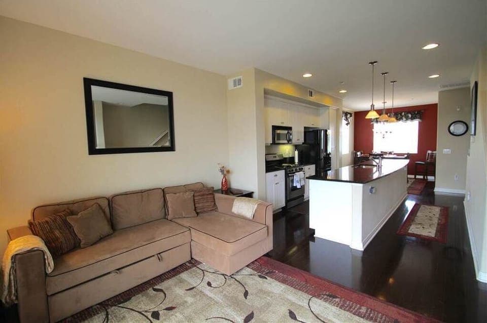 View of living room and  kitchen 
