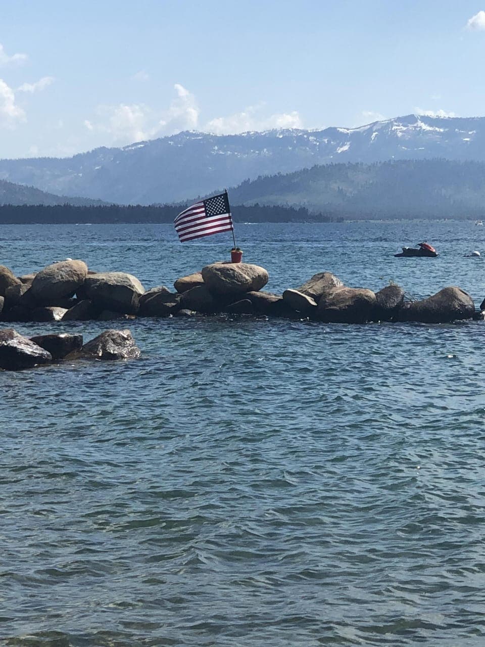 View from our beach!  July 4th flag tradition