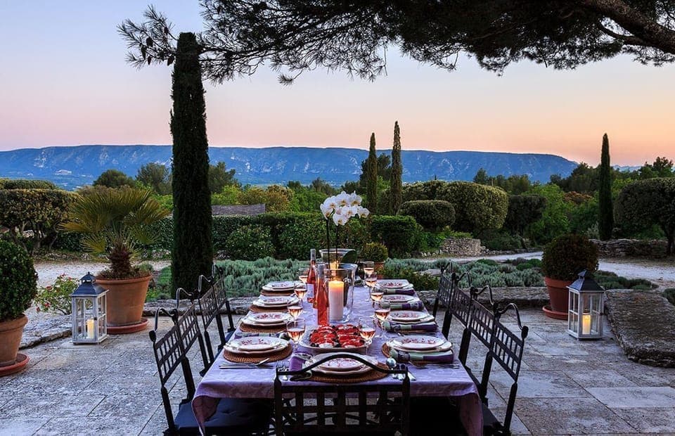 The table is set for dinner on the terrace; photo courtesy Simpson Travel