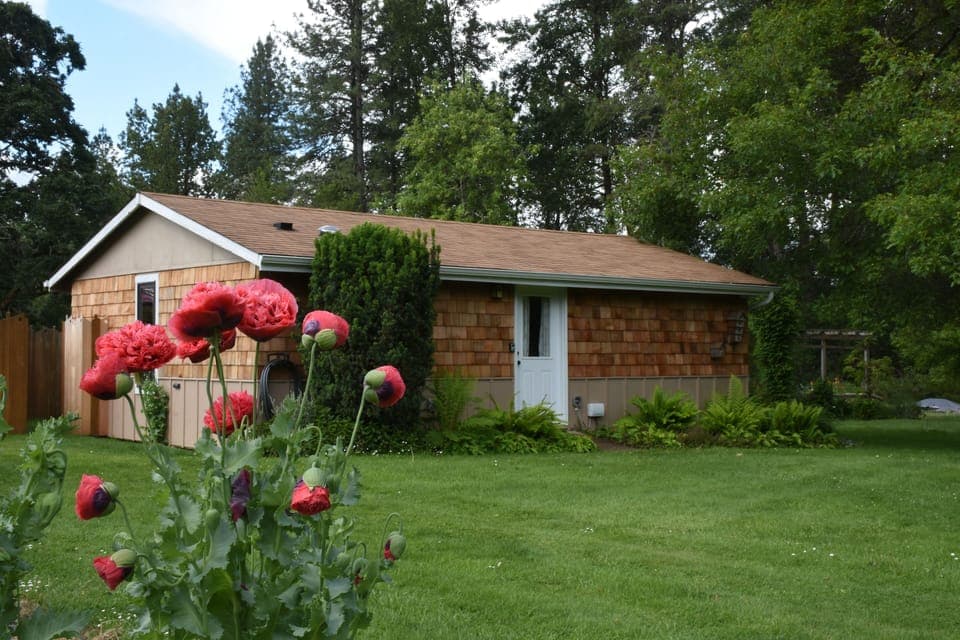 Country guest house nestled next to forest