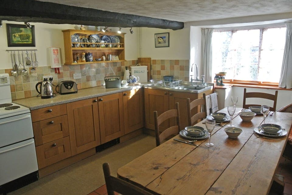 View of the kitchen and dining area.