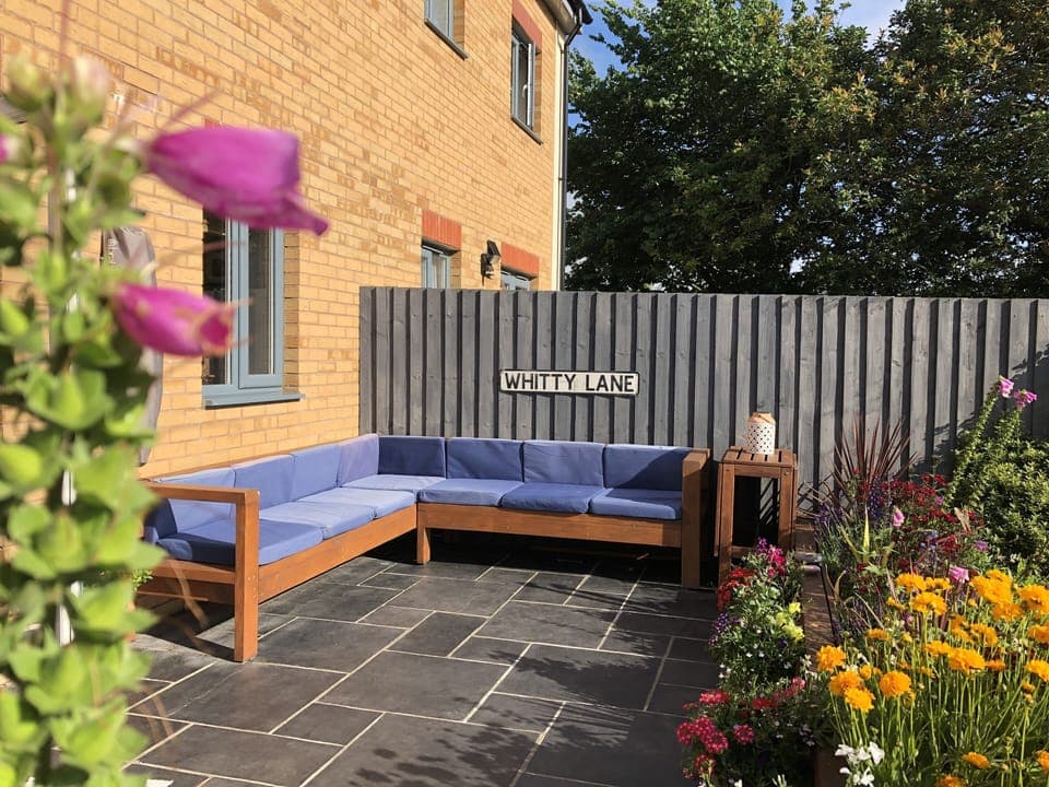 Sunny garden seating area