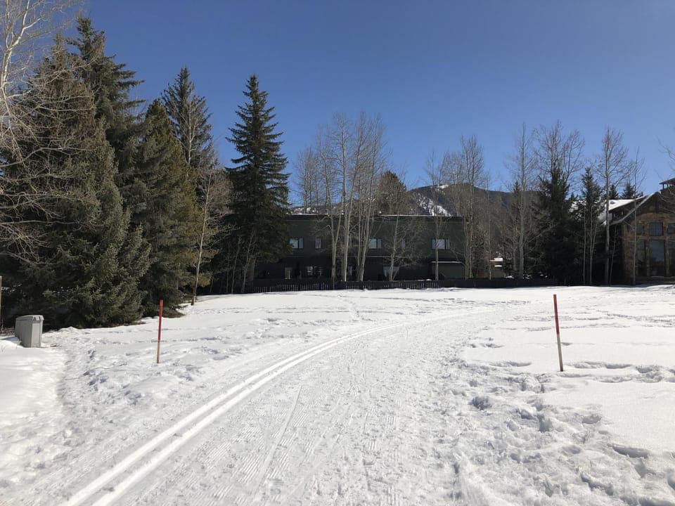 Back of house from cross-country trail on golf course