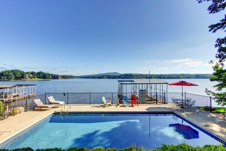 amazing view of mountains/lake from poolside 