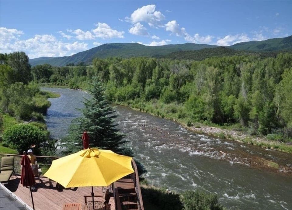 View of Roaring Fork River and deck.