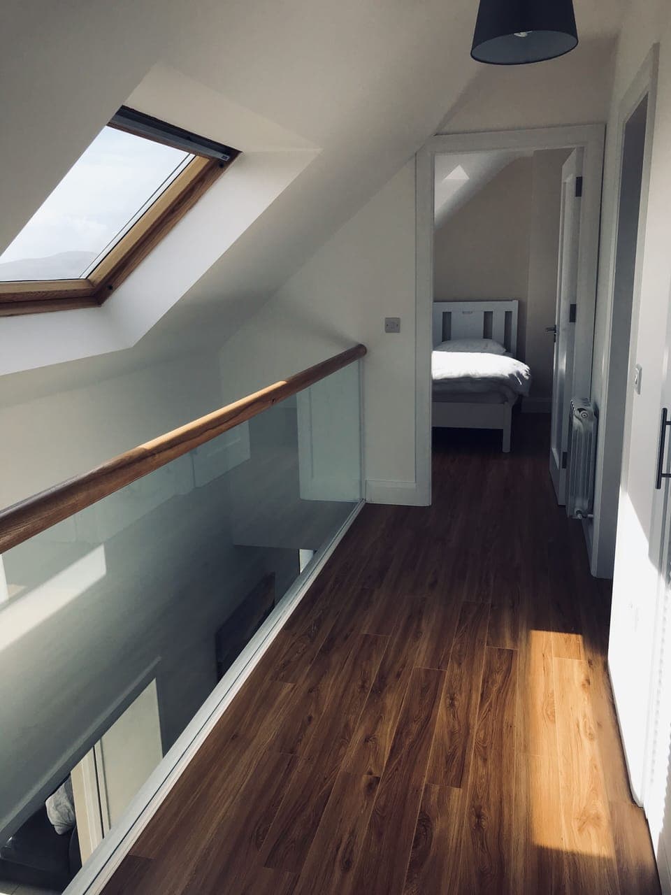 Upstairs landing looking into twin bedroom