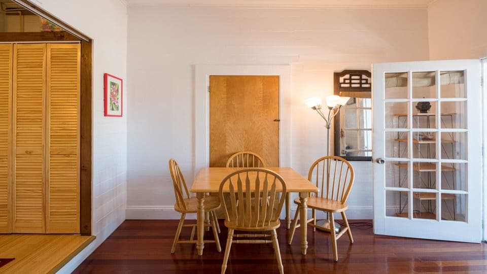 Dining table accommodates up to four.