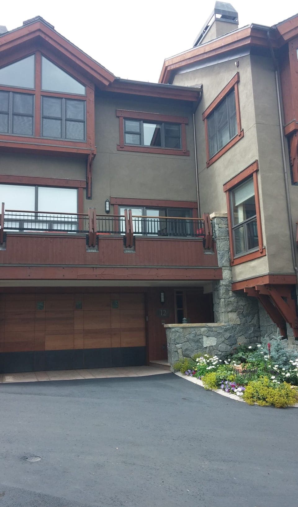 front of unit with garage, ski out back and front (directly across the street).