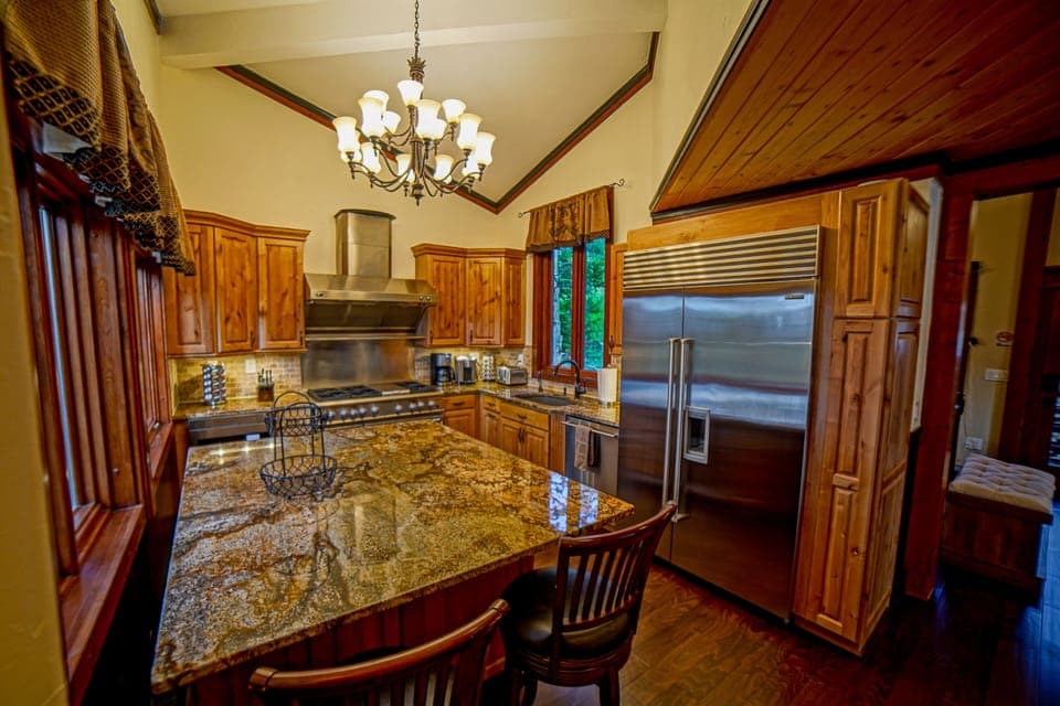 Gourmet Kitchen - 48 Inch SubZero Fridge + 160 Can Beverage Center Below Island 
