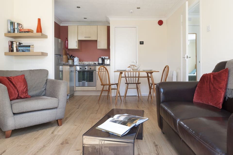 The kitchen and lounge.