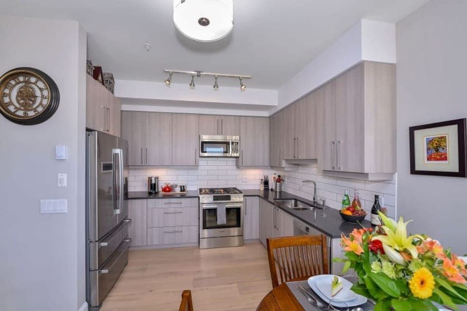 Fully equipped kitchen, high end appliances, gas cook top, coffee, tea, spices and more! 