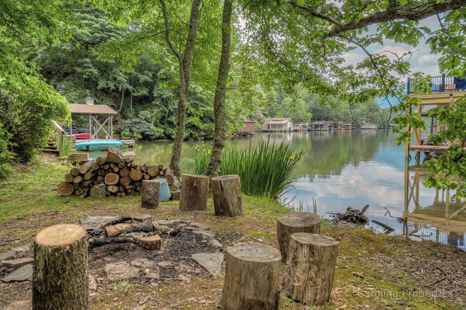 Rustic Fire pit by the water