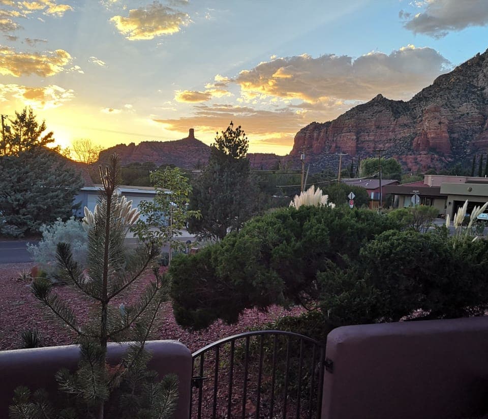 Sunset behind chimney rock from the front porch.