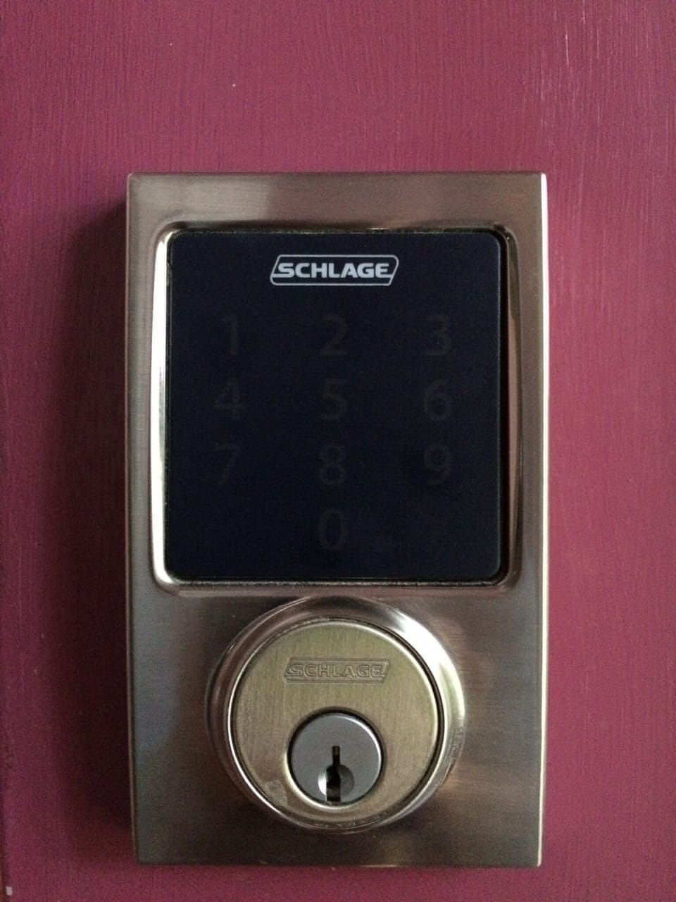 Schlage digital locks on both the front and back doors instead of keys.