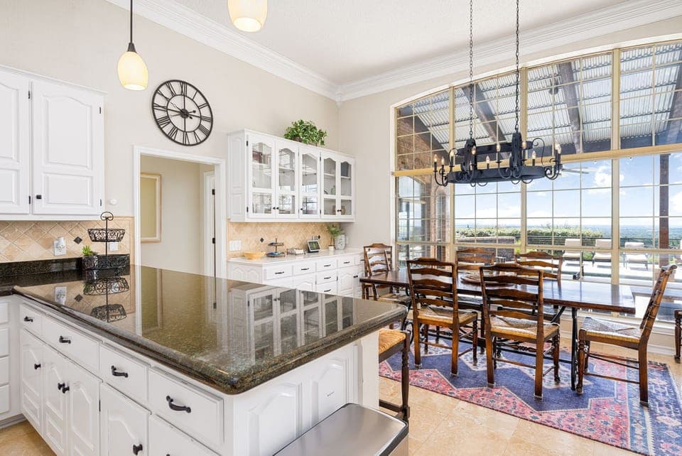 Gather around the table and enjoy your meal and the views.