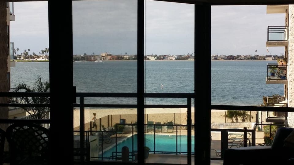 View of Sail Bay from the Great Room.  The front wall is all windows and view. 