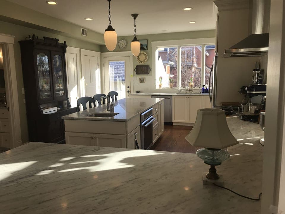 Great kitchen to hang out with coffee. Love the morning sun!