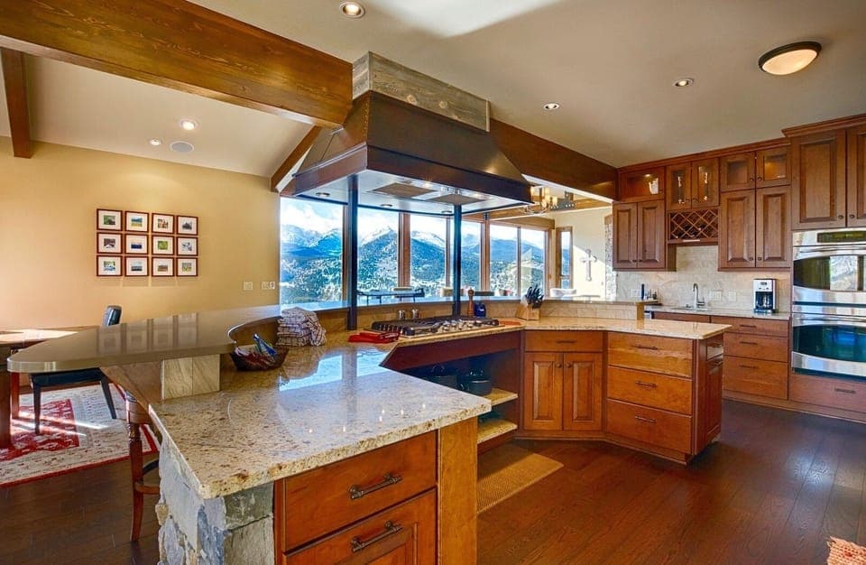 Hardwood, Flooring, Indoors, Room, Kitchen Island