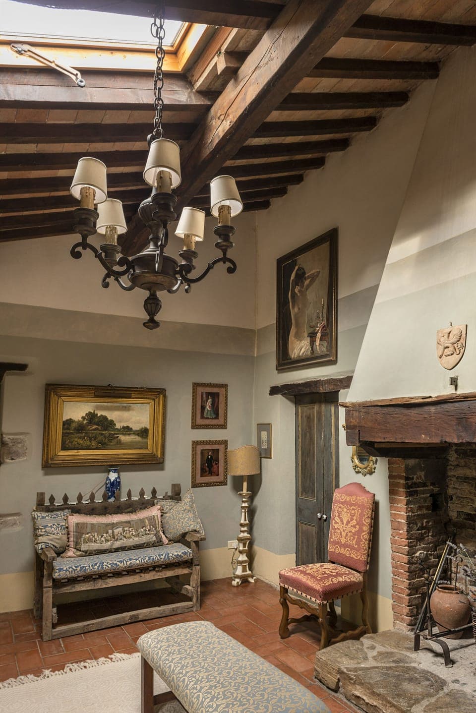 Main hall of Umbrian manor house. Bedrooms lead off it upstairs.