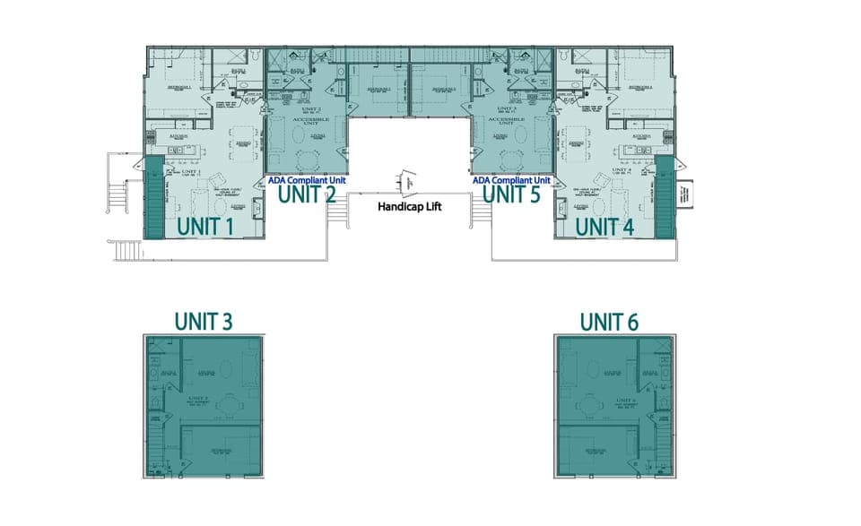 Six individual units with full kitchens or kitchenettes. Available nightly, weekly. Ideal for multi-generational family gatherings, or couple get-aways to Morro Bay. Can rent individually, or half (3 units), or all 6 (full complex). Units have private or semi-private balconies or roof top deck. Views are bay, ocean and Morro Bay Rock.
