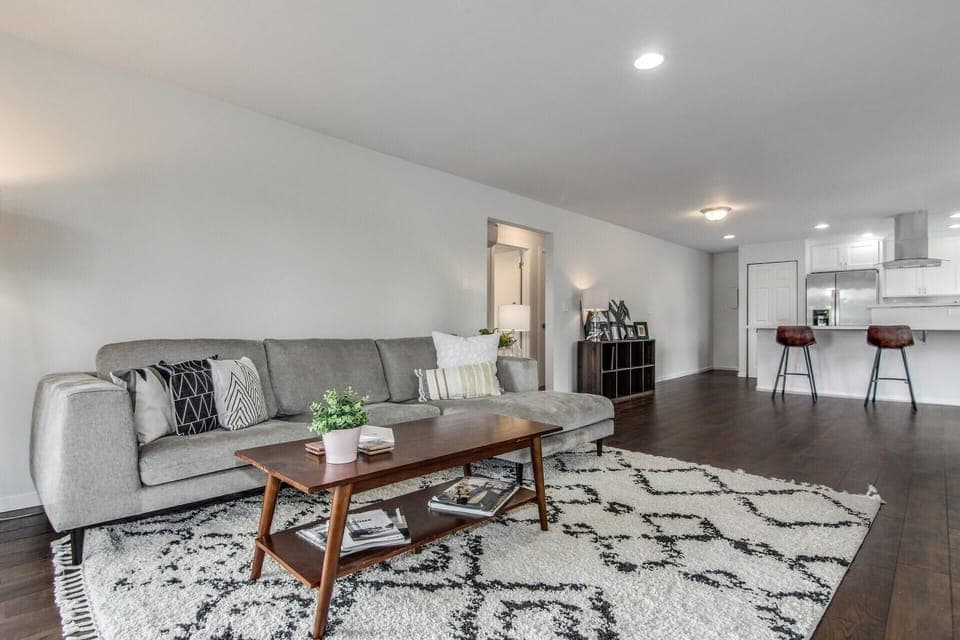 Welcome Home, clean, modern, classic and comfortable living room, fireplace.