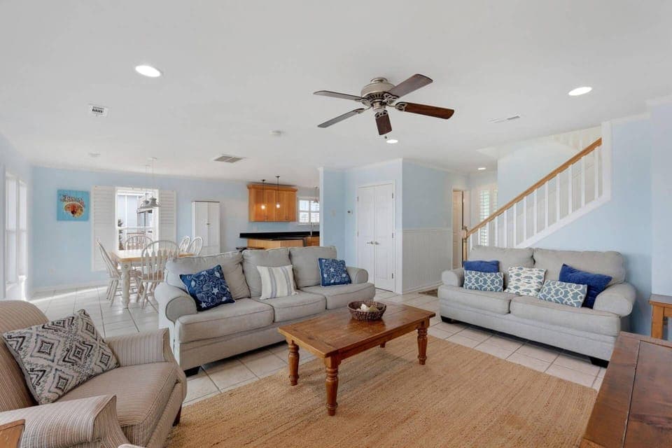 The comfy couches are a great spot to relax after a day on the beach