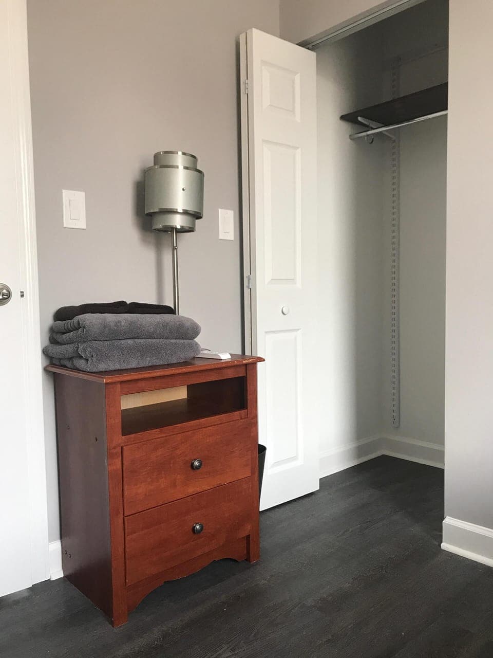 Closet in renovated bedroom