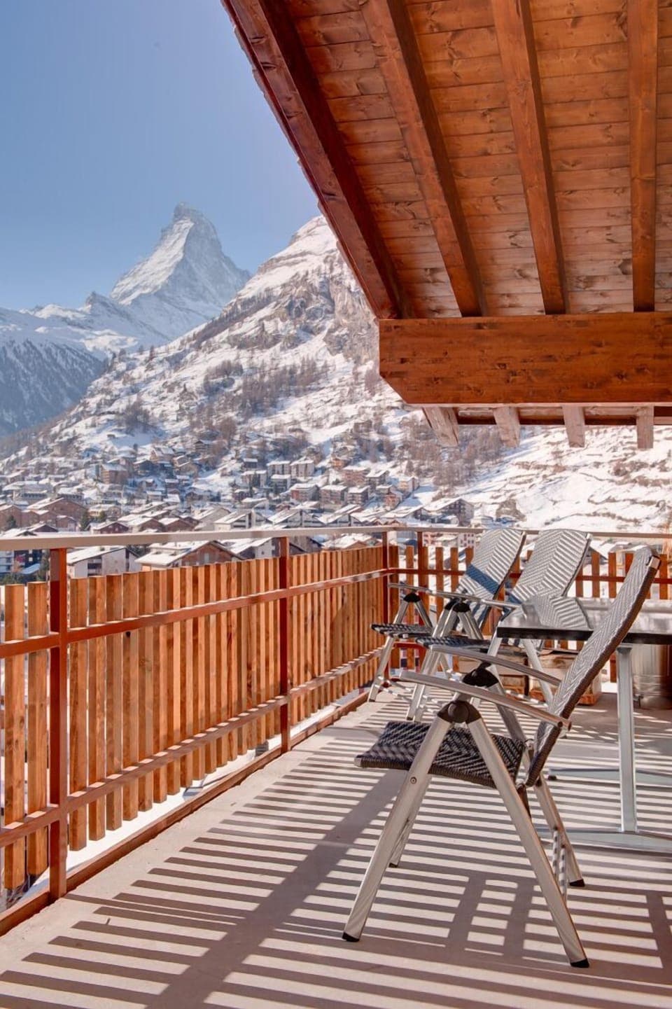 Stunning view of the Matterhorn and Zermatt from the south facing balcony.